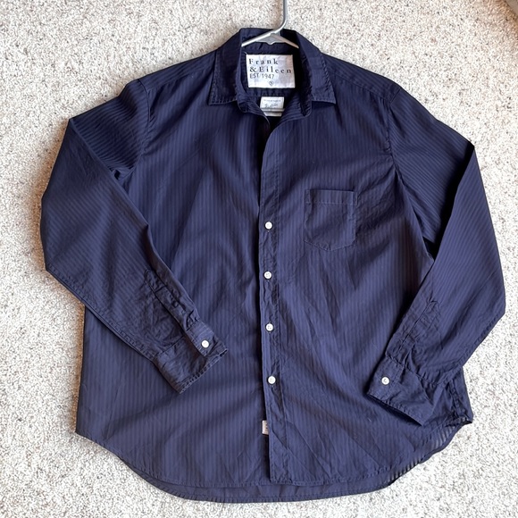 FRANK & EILEEN Eileen Sheer Poplin Striped Navy Shirt - Picture 6 of 16